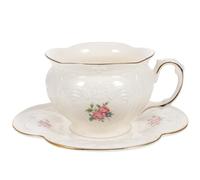 Angoily Juego de Taza de Café de Cerámica con Platillo Diseño Barroco Floral Set para Tarde de Té en Hogar y Restaurante Taza Delicada y Esencial para Cocina 1 Juego