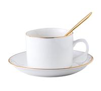 Angoily Juego de Taza de Café de Cerámica Líneas Doradas, Platillo y Cuchara, Set para Espresso y Capuchino, Tamaño Estándar, Adecuado para Hogar, Cafetería y Restaurante, Vajilla