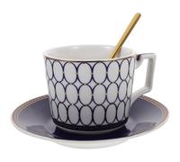 Angoily Juego de Taza de Café Estilo Europeo de Porcelana Fina Borde Dorado, 1 Taza Platillo y Cuchara, Color Azul, Adecuado para Espresso, Capuchino y Té en Hogar o Estilo Aleatorio