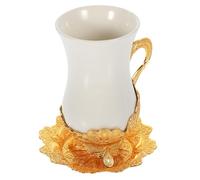 Angoily Juego de Taza de Café Turco de Cerámica con Platillo Diseño Vintage con Encaje Decorativo Capacidad Estándar Adecuado para Té y Café en Interiores y Exteriores Set 1 Taza y 1