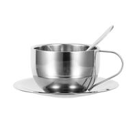 Angoily Juego de Tazas de Café de Acero Inoxidable de Doble Pared 250 Ml con Platillo Apilable para Capuchino y Té Aislantes Térmicas y Resistentes para Hogar y Oficina