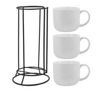 Angoily Juego de Tazas de Cerámica con Asa y Soporte de Metal 4 Piezas Color Blanco para Café Leche y Agua en Casa Adecuado para Cocina y Restaurante Taza de Leche con Asa Cerámica
