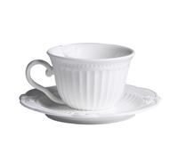 Angoily Juego de Té Tarde de Porcelana Ósea Blanca Taza y Platillo Estilo Europeo Vintage Set de Café 1 Pieza para Hogar Oficina y Cafetería Bandeja para Vajilla sin Cuchara