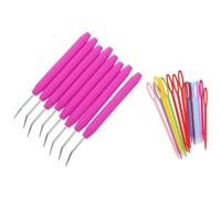 Angoily Kit de 24 Piezas de Agujas para Crochet y Coser con Ganchos de Gancho Doblado, Agujas de Ojo Grande de Plástico en Color Rosa Fucsia, para Tejido y Manualidades, Color Aleatorio
