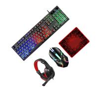 Angoily Kit Teclado Ratón Auriculares Retroiluminado con Cable Teclas Ergonómicas y Alfombrilla Antideslizante para Oficina