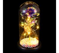 Angoily Lámpara Romántica de Rosa Artificial bajo Cúpula de Cristal con Luz Cálida Cubierta Decorativa para San Valentín Obsequio Floral Preservado en Color Púrpura y Negro Adecuado