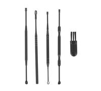 Angoily Limpiador de Cerumen para Oídos Acero Inoxidable 4 Piezas Negro Cepillo Doble Cabeza Portátil para Limpieza y Eliminación de Cera en Casa y Viajes