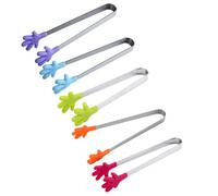 Angoily Mini Pinzas para Servir Alimentos de Silicona y Acero Inoxidable Diseño de Mano, Antideslizantes y Portátiles, Ideales para Fiestas y Snacks, Pack de 5 Unidades