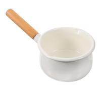 Angoily Olla Esmaltada de 1000 Ml Mango de Madera Mini Cacerola Antiadherente para Cocinar Leche y Alimentos para Bebés Sartén Esmaltada Blanca Portátil para Uso Doméstico