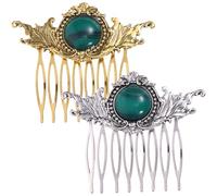 Angoily Peines Laterales Vintage 2 Piezas para Mujer, Peinetas Étnicas de Aleación Incrustaciones de Resina y Gemas, Colores Oro Antiguo y Plata Antigua, Accesorio Decorativo para Peinar