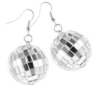 Angoily Pendientes Colgantes para Mujer Disco Acrílico Plateado, Bola de Espejos Retro Vintage, Accesorios Llamativos para Fiestas y Bailes Nocturnos, Joyería Ligera y Cómoda