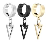 Angoily Pendientes Triangulares de Acero Inoxidable para Mujer Diseño Decorativo y Colgante en Forma de Estrella, Pack de 3 Piezas para Fiesta y Estilo Hiphop