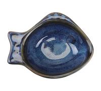 Angoily Plato de Salsa de Cerámica Azul Forma de Pez, Plato para Aperitivos Pequeño, Tazón para Mojar Condimentos, Adecuado para Restaurantes, Picnics y Uso Familiar