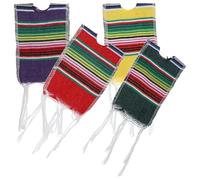 Angoily Ponchos para Botellas de Cerveza 4 Piezas Estampado Mexicano de Rayas Arcoíris Decoraciones para Fiesta Mexicana Mini Fundas Coloridas para Botellas de Vino en Eventos y