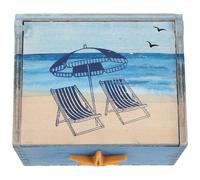 Angoily Portacerillas de Madera Vintage Tamaño Mediano, Caja de Almacenamiento Costera Estilo Mediterráneo en Azul Oscuro Diseño de Estrella de Mar, Organizador Decorativo para Fósforos