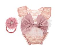 Angoily Ropa para Niña Niña Recién Nacida con Body de Encaje y Lazo Conjunto para Sesión de Fotos Accesorios Fotográficos Delicados para Recién Nacidas para Primeras Imágenes