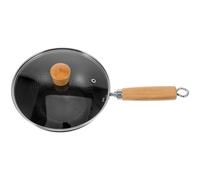 Angoily Sartén Wok Pequeño de Hierro 20 CM con Fondo Plano y Tapa de Vidrio Compatible con Cocina de Gas y Vitrocerámica Sartén Antiadherente para Saltear y Cocinar Diario