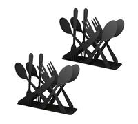 Angoily Servilletero Vertical de Metal Negro 2 Piezas, Soporte para Servilletas Diseño Hueco de Cubiertos, Dispensador para Mesa y Baño, Organizador Práctico para Fiestas y Uso Diario