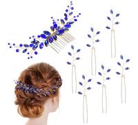 Angoily Set de 7 Peinetas Decorativas Cabello Cristales Azules Accesorios para Boda y Fiesta Horquillas Gemas de Imitación para Mujer Ideales para Peinados de Novia y Eventos Obsequios