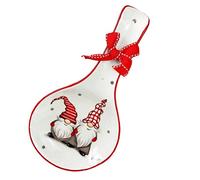 Angoily Soporte para cuchara de cerámica de Navidad: soporte para cucharas de gnomo, para palillos, cucharas, plato, decoración navideña blanca, platos pequeños, decorados con lazo para cocina,