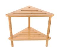 Angoily Taburete de Baño de Bambú, Estantería de Baño Triangular de 2 Niveles, Asiento y Reposapiés, para Ducha y Cambio de Zapatos, Madera y Bambú