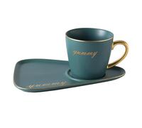 Angoily Taza de Café de Cerámica Estilo Nórdico 300 Ml Bandeja para Vajilla Juego de Té Tarde sin Cuchara Color Verde Mate Adecuado para Hogar Oficina y Cafetería