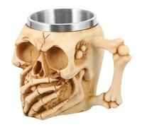 Angoily Taza de Café Halloween con Forma de Calavera 3d, Doble Capa Acero Inoxidable y Resina, Taza Creativa para Bar y Hogar, Vaso Decorativo para Fiesta y Obsequio Original