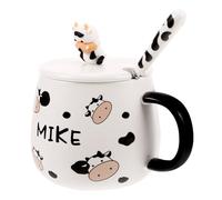 Angoily Taza de Cerámica de Vaca con Tapa y Cuchara Asa Ergonómica Gran Capacidad Adecuado para Café Leche y Té en Hogar y Oficina Taza de Vaca Decorativa y Funcional