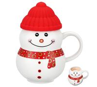 Angoily Taza de Cerámica Navideña de 350 Ml con Diseño de Muñeco de Nieve y Sombrero Rojo, Taza de Agua y Café con Temática Festiva, Decoración Navideña para Hogar y Fiesta