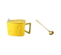 Angoily Taza de Cerámica Tapa y Cuchara Dorada Juego 2 Piezas para Café y Leche Recipiente de Cocina Versátil para Espresso Yogur y Avena Adecuado para Uso Diario en Hogar y Oficina