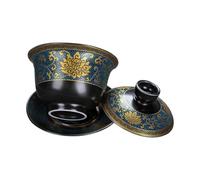 Angoily Taza de Té Tipo Sopera Tradicional China Tapa Porcelana Fina Diseño Clásico Retro en Blanco y Azul Juego de 1 Unidad para Hogar y Sala de Té Oolong y Puer