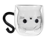 Angoily Taza de Vidrio Transparente Forma de Gato Taza de Doble Pared Aislante para Café y Té Vaso Térmico sin Tapa de 300 Ml Adecuado para Bebidas Calientes y Frías