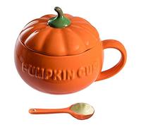 Angoily Tazas de Calabaza de Halloween Taza de Café de Cerámica con Tapa Taza de Sopa de Leche para El Hogar (Naranja)