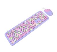 Angoily Teclado y Ratón Inalámbricos para Mujer Estilo Punk Conjunto USB Sin Batería Conexión 10 Metros Uso Oficina Estudio Color Morado Multicolor