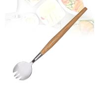 Angoily Tenedor de Ensalada de Acero Inoxidable Mango de Madera Natural Utensilio Multifuncional para Servir Comida Tamaño Estándar Adecuado para Uso Diario en Cocina y Restauración