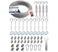 Angooni Juego de 65 Cuerdas de Acero Inoxidable 304 - 35 m, Tensor, Revestida Con Ojales - Para Tendedero, Luces Colgantes