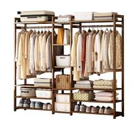 angroups Perchero Burro de Bambú, Armario Abierto Madera, Multifuncional Perchero de Pie con Estantes y Ganchos para Ropa Zapatos Bolsas Canastas, Colgador Ropa para Salón 170x30x150cm