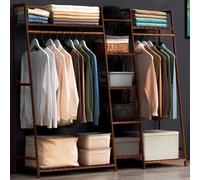 angroups Perchero Burro Ropa de Bambú, Percheros de Ropa Resistente con Estantes para Guardar Ropa, Armario Abierto Madera Perchero de Pie para Pasillo Colgar Entrada, 130x40x140 cm