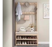 angroups Perchero Entrada Recibidor,Perchero de Pie Madera con Zapatero,Perchero con Banco y 12 Ganchos Desmontables,Mueble Recibidores de Entrada, Perchero para Pasillo Sala de Esta