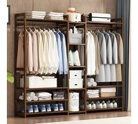 angroups Perchero Zapatero Recibidor, Perchero de Pie de Bambú con Estantes de 13 Niveles y Varilla Colgante,Multifuncional Perchero para Dormitorio Entrada,Armario Abierto 170x30x150cm