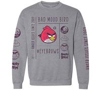 Angry Birds Sudadera oficial de Bad Mood Bird para adultos, de forro polar, con cuello redondo, para hombres, mujeres, unisex, Gris jaspeado, X-Large