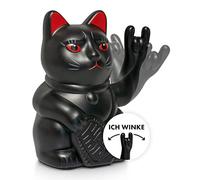 ANGRY CAT - Gato de la suerte - Rock- Rock- Japanese Winkkatze rockt - Figura de gato anguloso - Brazo anguloso con signo de metal pesado - 15 cm, color negro mate