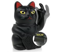 ANGRY CAT - Mini Gato Anguloso Lucky Solar Accionado Divertido Saludando - Japonés con Dedo Apestoso - Artículo Decorativo Figura - Brazo Anguloso con Dedo Medio - 10 cm - Negro
