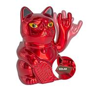 ANGRY CAT Mini gato de la suerte - Gato de la suerte - Solar accionado divertido gato con símbolo de metal pesado - Figura decorativa con brazo angulado - 10 cm, rojo metálico