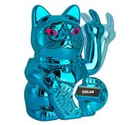ANGRY CAT Mini gato de la suerte - Solar accionado por sol divertido gato anguloso - Gato japonés con dedo apestoso - Artículo decorativo - Figura de gato - Brazo anguloso con dedo medio - 10 cm, azul