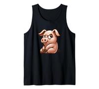 Angry Cute Pig Cartoon Sentado Animal Camiseta sin Mangas