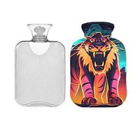 Angry Tiger on City - Botella de agua caliente con tapa, bolsa de agua caliente transparente para aliviar el dolor del período de hombro, calentador de manos y pies, 1 L