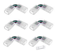 Ángulo de 90 grados 4 pines conector de iluminación de pista 10 mm de ancho sin cable de extensión transparente sin tenedor cable de extensión transparente forma L conector de esquina LED (6 piezas)
