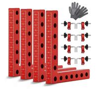 Ángulo Recto 90 Grados, 140mm Abrazadera de Ángulo Recto 13 Agujeros Abrazadera de Ángulo en L-Forma con 4 Ángulos de Aleación y 8 Clips de Montaje para Montaje de Muebles de Carpintería