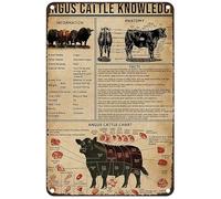 Angus - Tabla de conocimientos de ganado Angus Angus Anatomía del ganado, letrero de metal vintage para decoración de pared, regalos divertidos para el hogar, cocina, garaje, baño, granja, jardín, bar